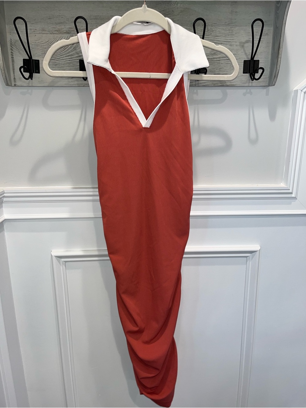 Sleeveless Rust Red Collared Women's Dress